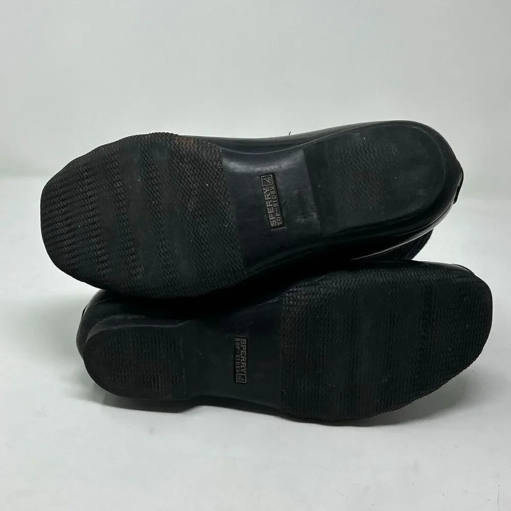 Sperry Duck Boots Black Sz 7 Suede Leather Upper Rain Snow Rubber Side Zip